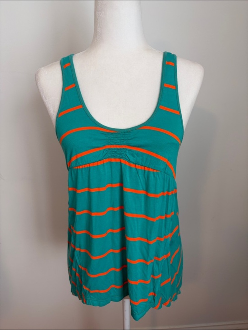 Free People Vintage Tank Top Medium Teal Aqua Orange Stripe Scoop Neck Racerback
